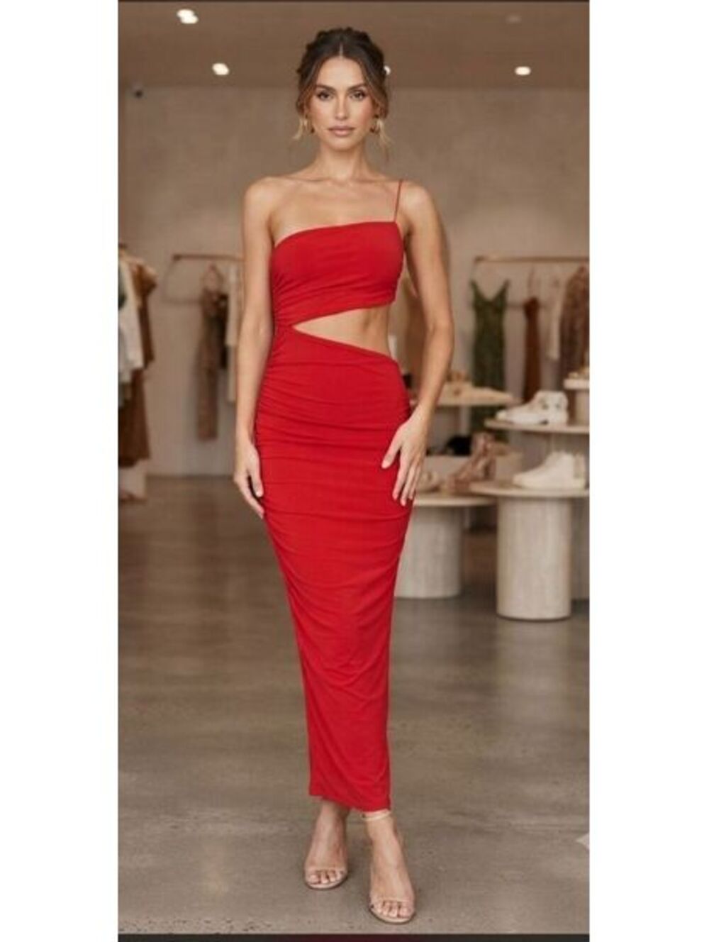 ZARA Red One-Shoulder Cutout Maxi Dress, Size M
